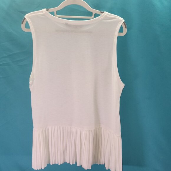Theory Womens Sleeveless White Top With Pleated Hem - Size L - Picture 7 of 12